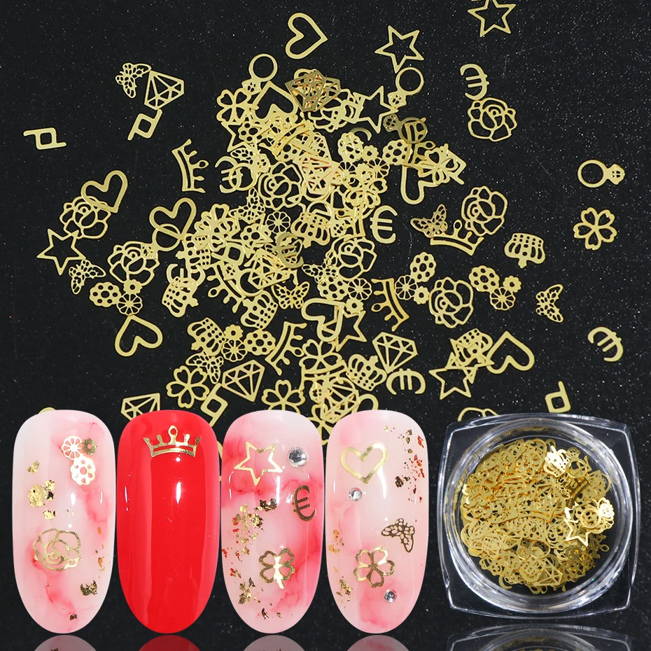 1 коробка 3D Блеск для ногтей хлопья золотые ультратонкие блестки смешанный