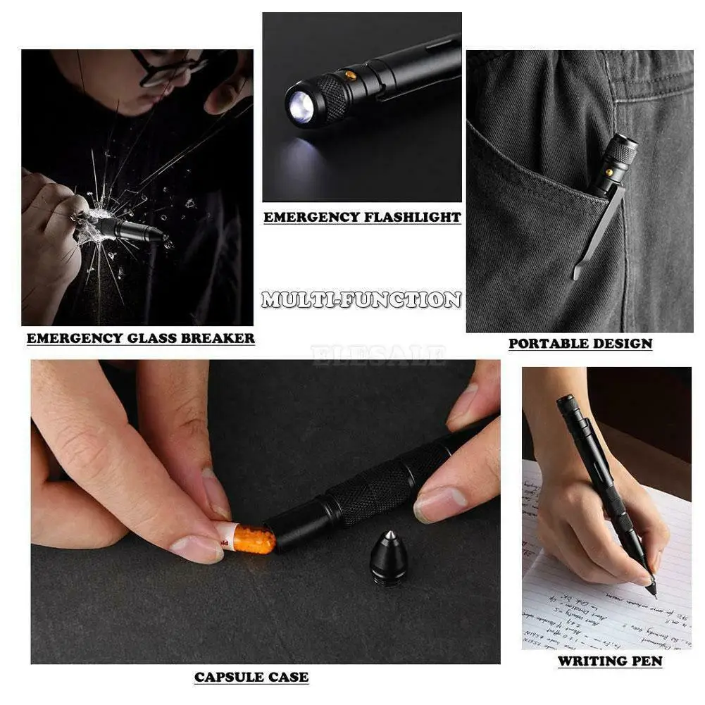 

Self-Defense Weapon Tactical Pen Lady Anti-Wolf Car Window Tool Waterproof With Pen Broken Escape Defense Flashlight I3U8