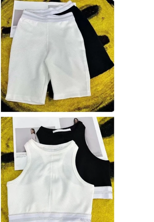 

2021 Summer Woman's Suits Super Short Vests+Pants Sexy Sets 2 Pieces Hign-End Suits Skinny Sports Sets A2