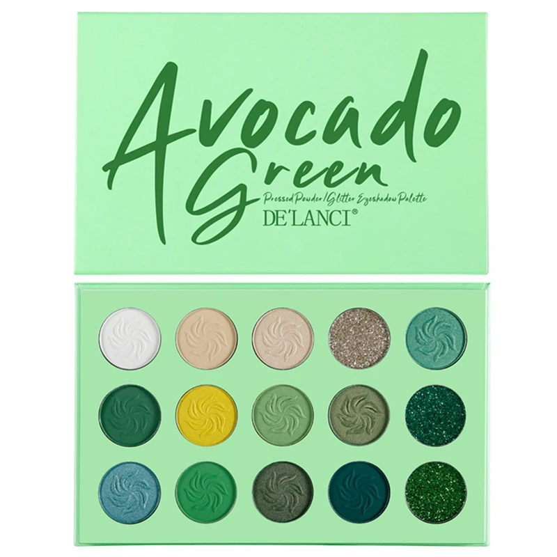 

DE'LANCI 2 Pcs 15 Color Matte Shimmer Pigmented Glitter Eye Shadow Palette Rainbow Neon Make Up Palette, Green & Orange