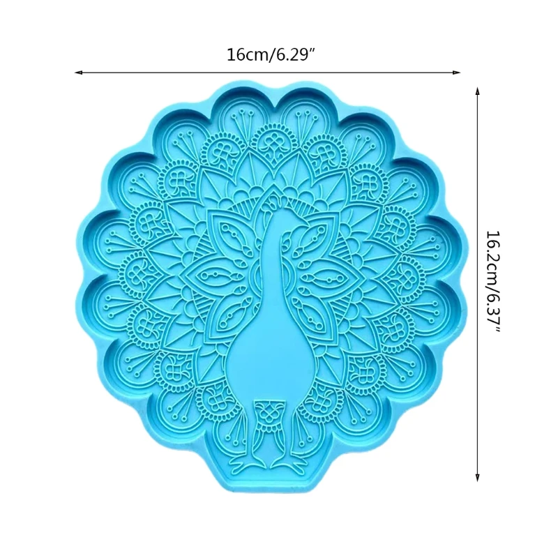 

918F DIY Craft Peacock Coaster Epoxy Resin Mold Peahen Cup Mat Mug Pad Silicone Mould