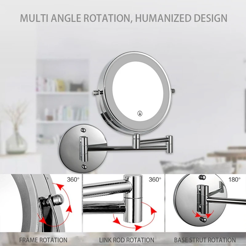 

Wall-Mounted White Light Illuminated Contact Screen Light 3 Times Magnification 360 Rotating Makeup Mirror