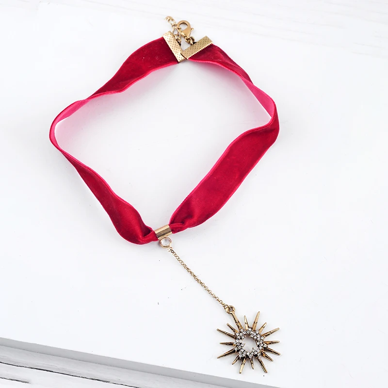 Уникальный кристалл звезда панк красный и синий бархатная полоска колье для