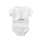 1 год для малышей, боди на день рождения детский летний комбинезон в стиле унисекс новорожденный короткий рукав принт комбинезон из одного предмета; Хлопковая одежда для малышей