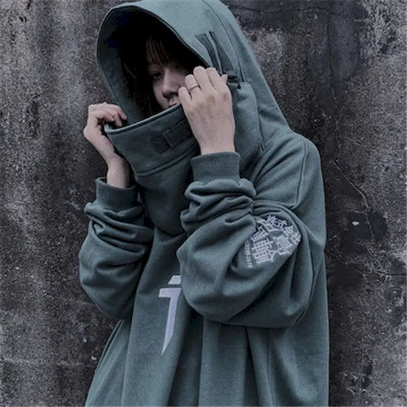 

Plus Size Fish mouth Chinese Embroidery Fleece Hoodies 2020 Winter Japan Punk Style Hip Hop Casual Sweatshirts Men Frock Hoodies