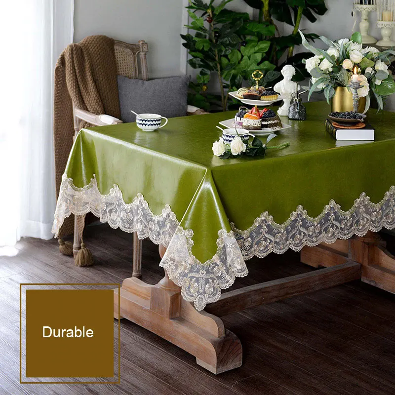 Oil Wax Leather Lace Tablecloth Waterproof Kitchen Garden Rectangular Green Party Dining Tea Table Cover Square Stain-resistant | Дом и сад
