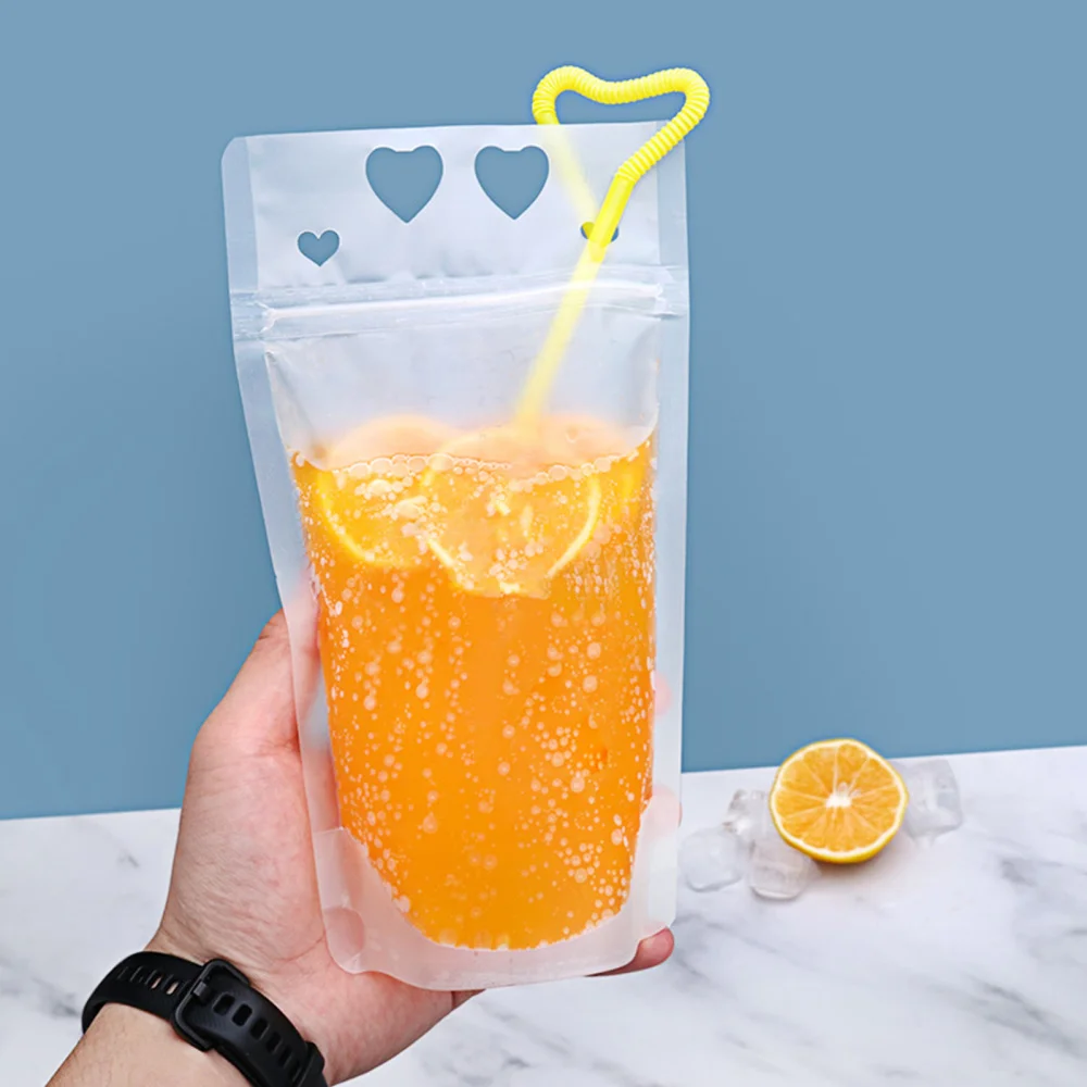 

50PCS Love Pattern Clear Drink Pouches Bags Heavy Duty Hand-held Translucent Reclosable Zipper Stand-up Pouches Bags Dri