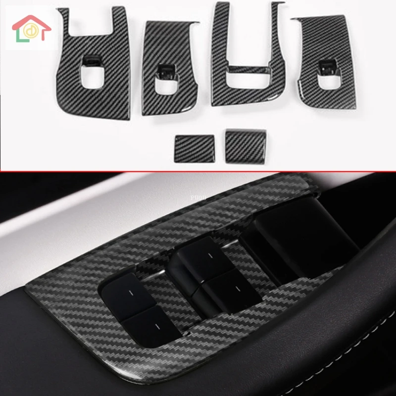 

For Tesla Model 3 2017 2018 2019 2020 Carbon Fiber Style Door Window Armrest Cover Switch Panel Trim Molding Garnish