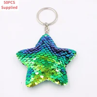 50pcs cute heart star unicorn animal glitter sequins keychain anime gifts for women car bag accessories keys ring jewelry