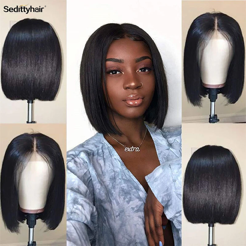 Sedittyhair 13x4 Straight Bob Wig Lace Front Human Hair Wig PrePlucked with Baby Hair Brazilian Remy Hair Frontal Short Bob Wig
