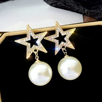 fashion star pearl dangle earrings simple ear jewelry 2021
