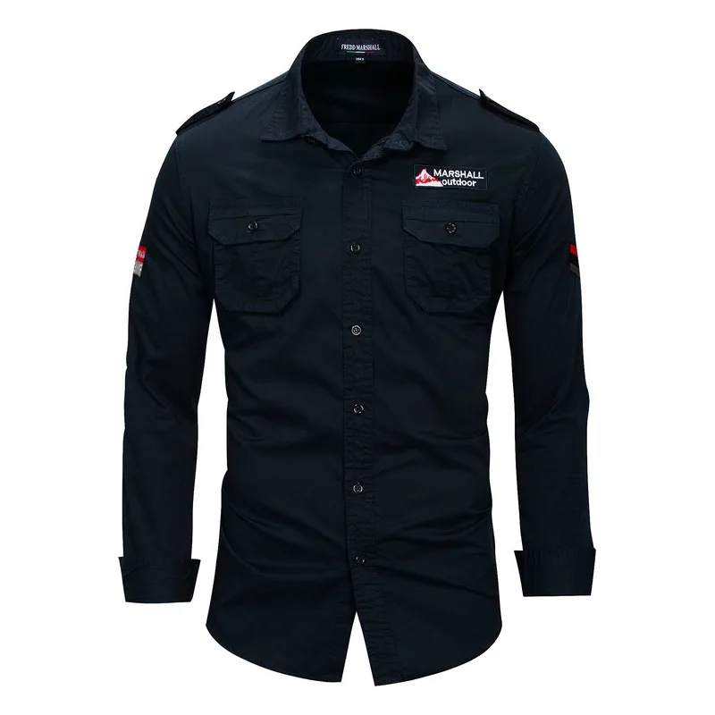 

Рубашка мужская хлопковая, с длинными рукавами и отворотами, 2021, в европейском и американском стиле, с карманами, размера плюс