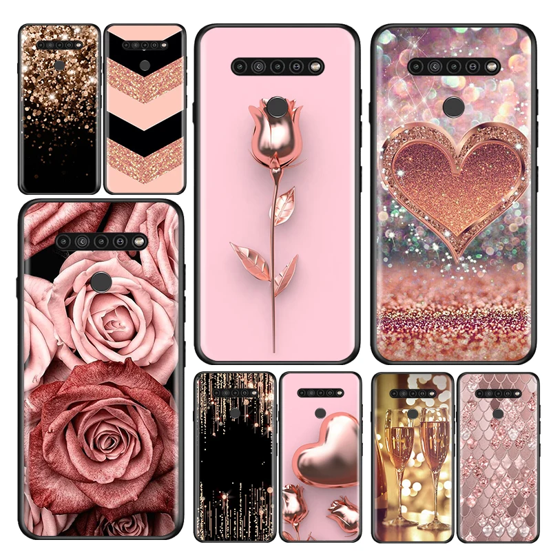 

Love Rose Gold Style for LG G8 G8S G8X V30 V40 V50 V60 ThinQ Q60 K50 K51 K61 K71 K92 Silicone Soft Black Phone Case