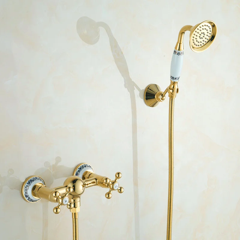 

Shower Faucets Brass Luxury Gold, Bathtub Faucets Rain Shower HandHeld, Bathroom Sanitary Wall Mount Shower hot cold Mixer Tap