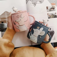 couple cup a pair of ceramic water household trend super cute personality girl creative mug with lid spoon