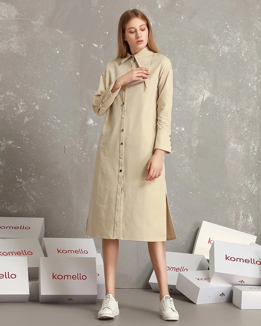 

Women's Long Khaki Split Shirt Dress from A Niche Designer Brand of China