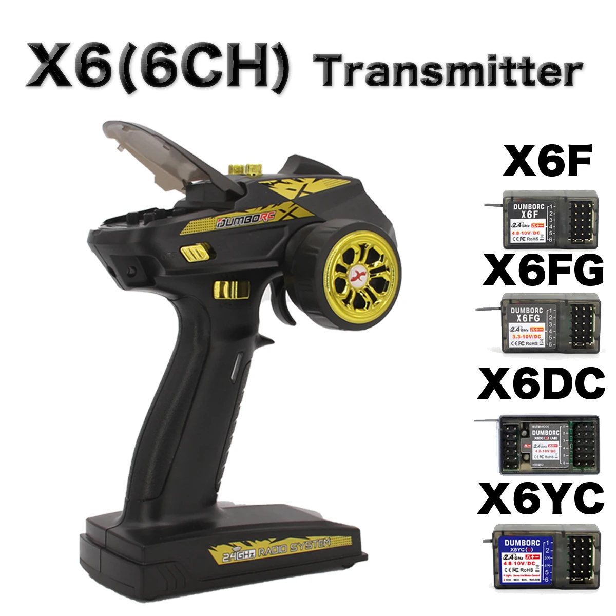 DumboRC-transmisor X6FG X6, 2,4G, 6 CANALES, sistema de Radio con receptor X6F/X6FG/X6DC/X6YC para MN-90 Rc, coche, barco, modelo, piezas de veh&iacute;culo RC-0