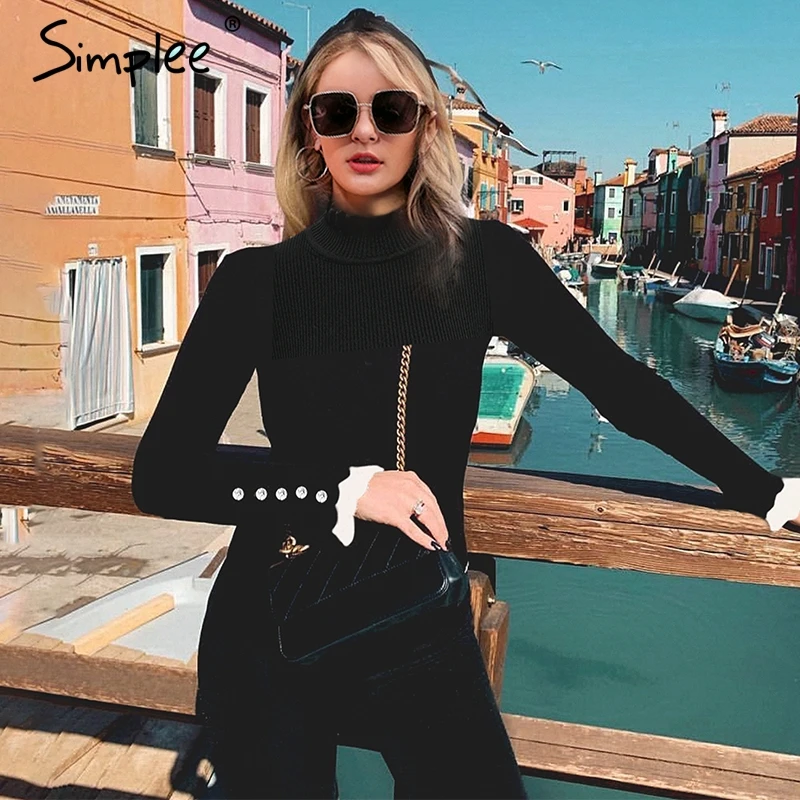 Женский вязаный свитер в полоску с оборками и Расклешенным рукавом на пуговице