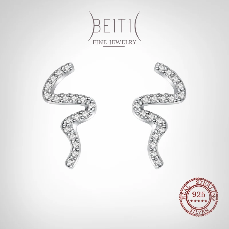 

Beitil 100% 925 Sterling Silver snake Shape Sparkling CZ Earrings Fashion charm For Women Girls Party Accessories Jewelry
