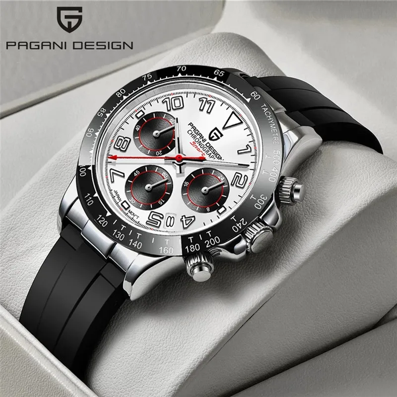 

New PAGANI DESIGN Mens Watches Men Top Brand Automatic Date Wristwatch Silica gel Waterproof 100M Chronograph Clock Reloj Hombre