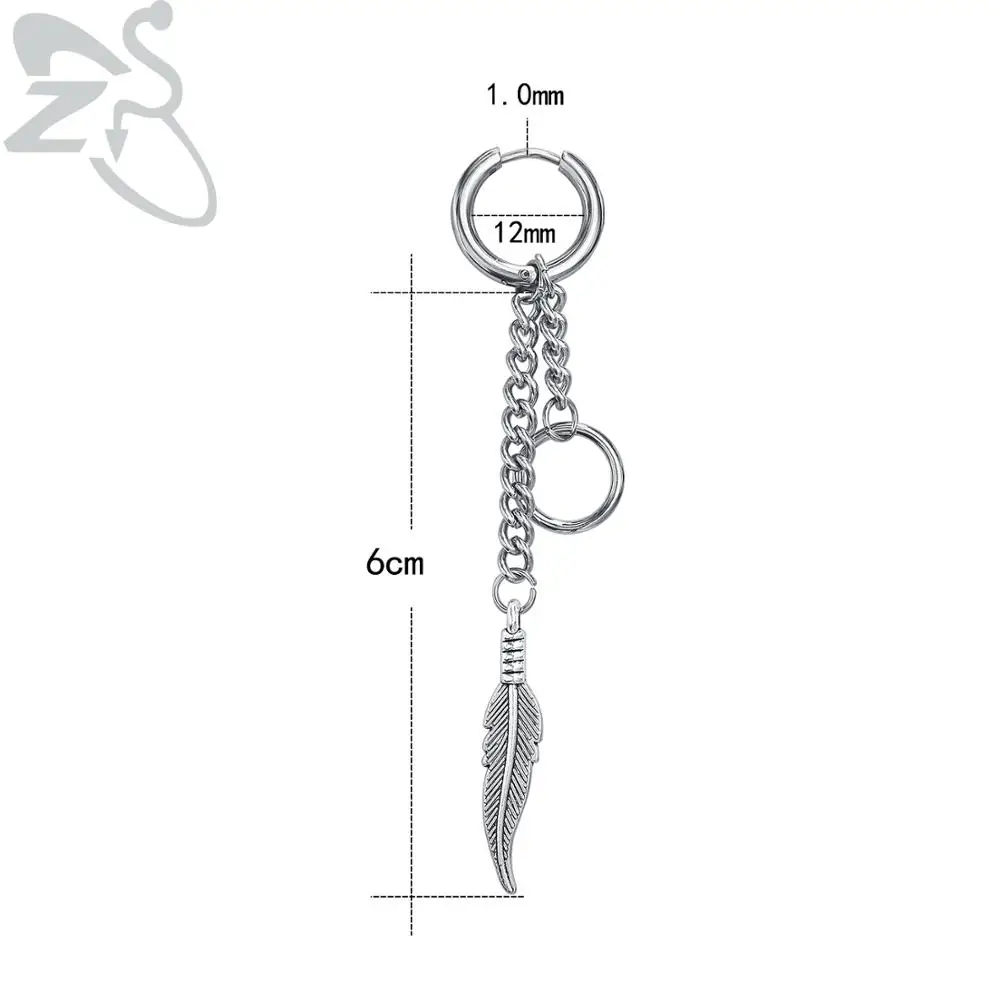1 pcs-2 ZS серьги-кольца из нержавеющей стали с крестиком и перьями Kpop, мужские круглые висячие серьги в стиле хип-хоп, рок-ролл, панк, ювелирные изделия, aros mujer - Окраска металла: 1 pcs-2
