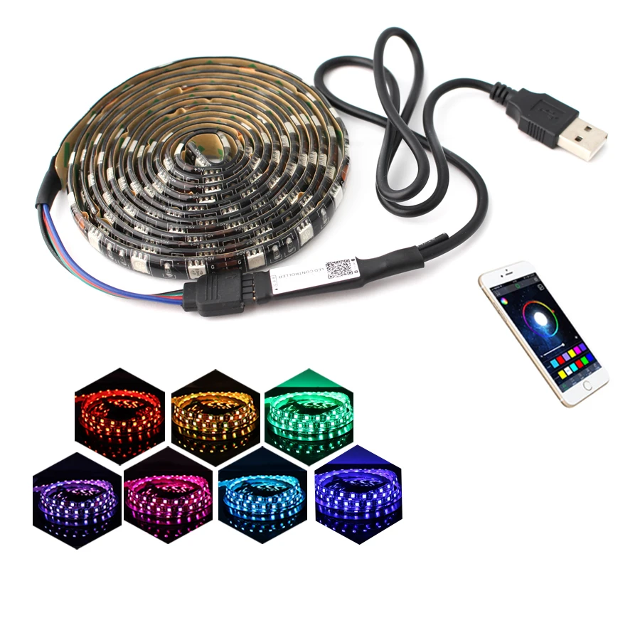 

5V LED RGB Strips USB Light Waterproof 5050 Bluetooth compatible Controller USB 5 V Neon 50CM 5MLed Light Strip RGB Ribbon