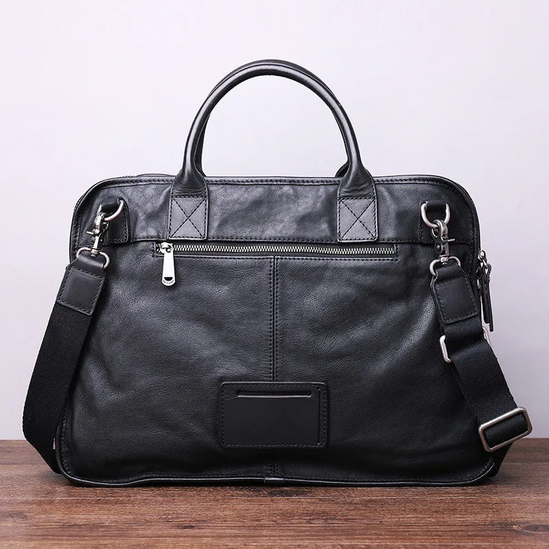 Fashion casual genuine leather men's briefcase business cowhide work handbag soft real leather laptop shoulder messenger bags