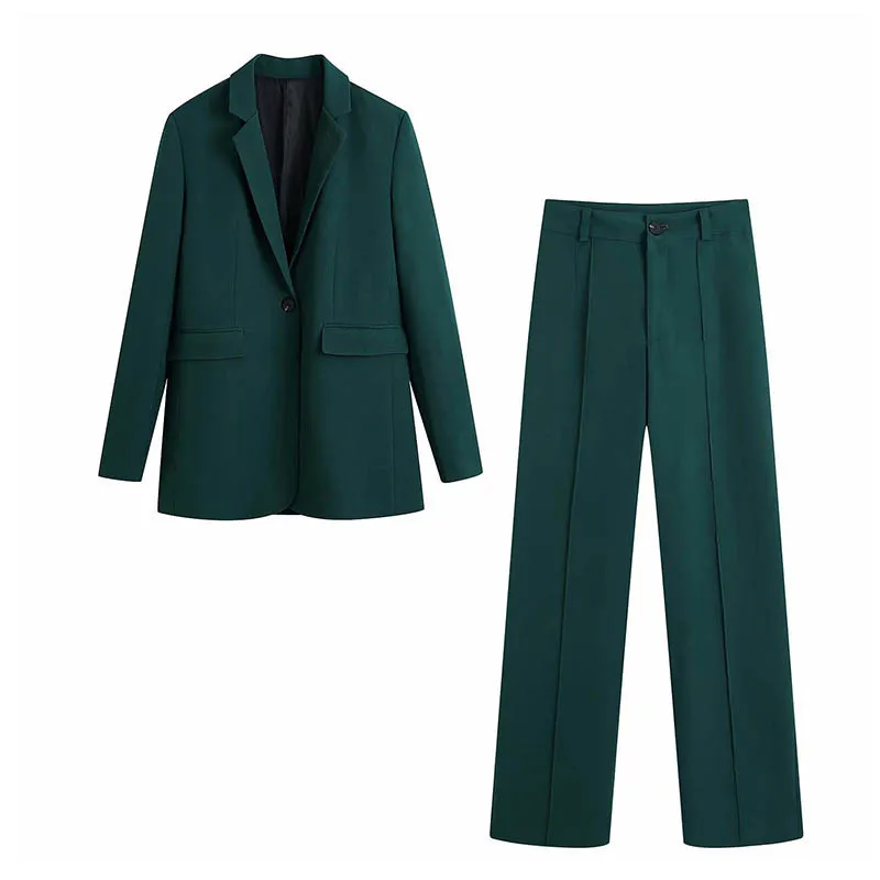 

Woman Suit Pants Suit Two Piece Set Singe Button Jacket Blazer High Waist Straight Pants Office Ladies