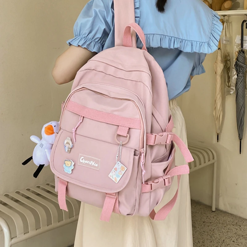 

Школьный рюкзак для девочек-подростков, вместительный, однотонный, женский, для книг, универсальный, для студентов, модный рюкзак