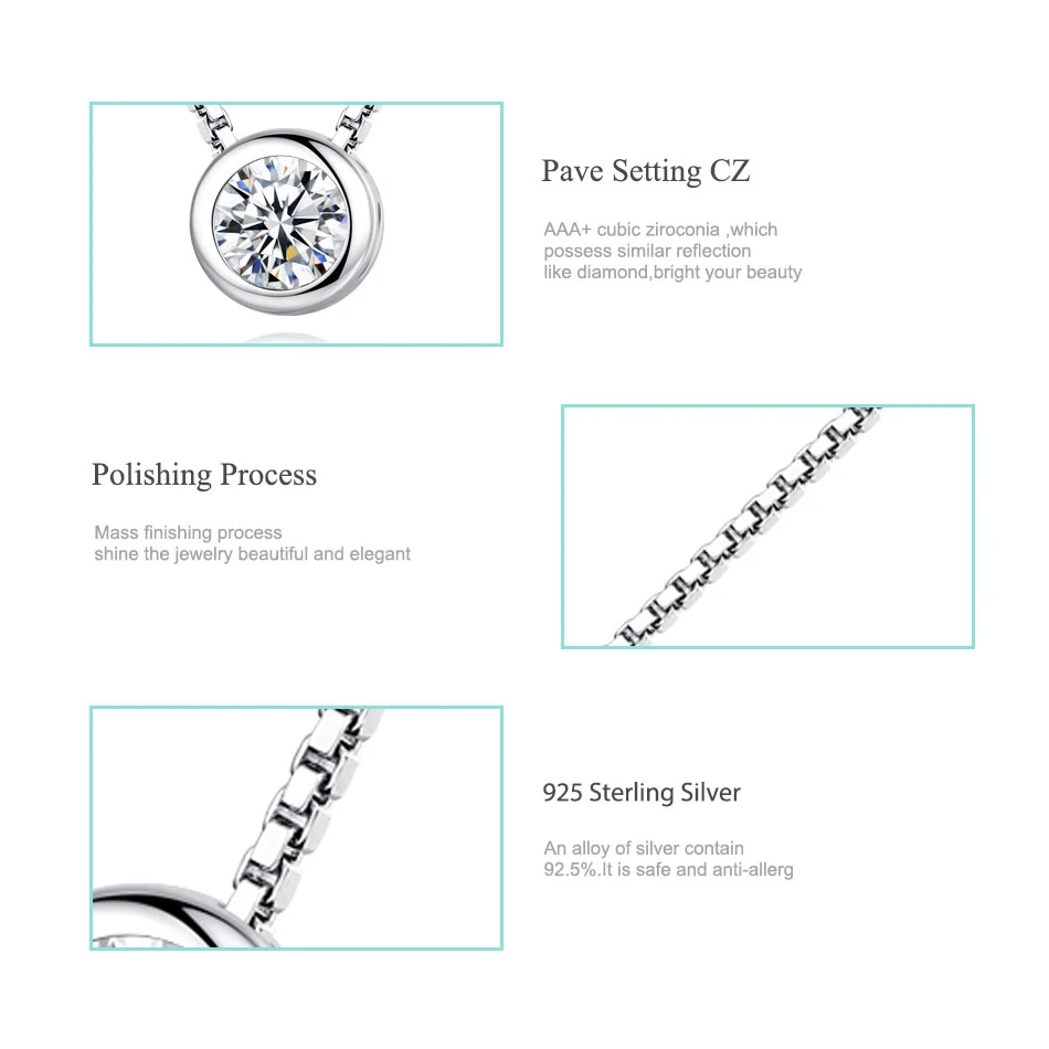 

BELAWANG Wholesale 5PCS 925 Sterling Silver Shiny CZ Crystal Necklace Round Pendant Necklace for Women Weeding Fine Jewelry