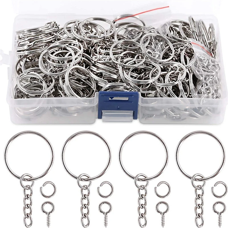 

450 Pcs 1 Inch/25mm Split Key Rings with Chain, Key Chains Rings Parts with Open Jump Ring and Screw Eye Pins