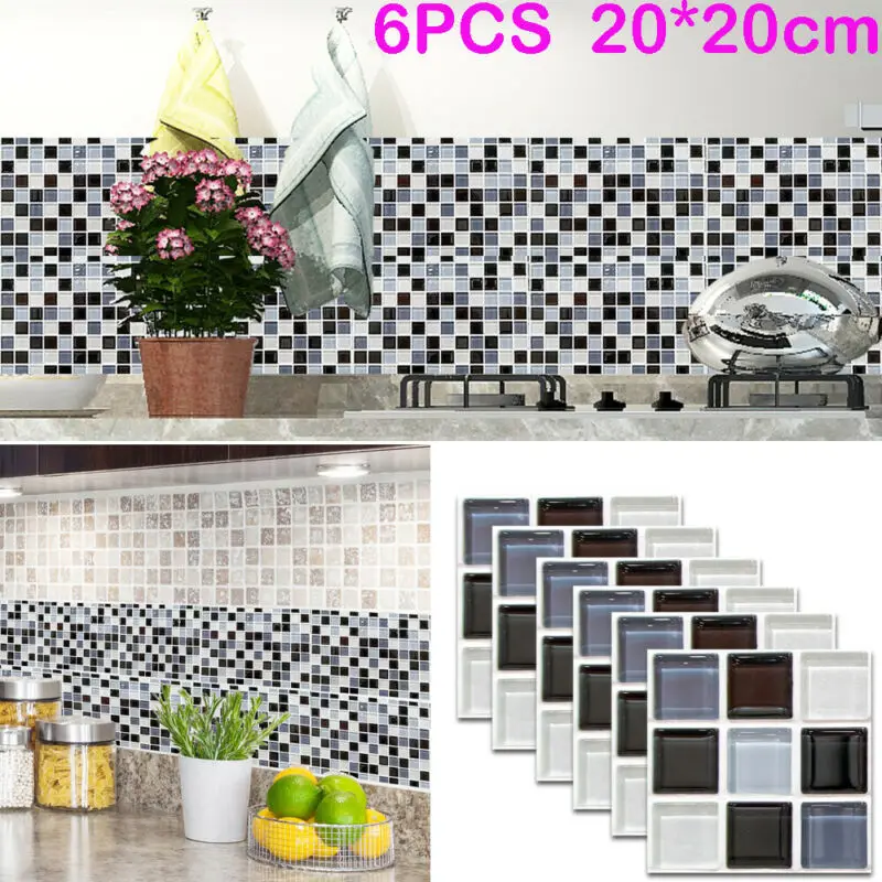 6 шт. водостойкая 3D мозаичная настенная плитка | Дом и сад