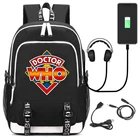 Рюкзак Doctor Who, Сумка с USB-портом, рюкзак для наушников, черная сумка для ноутбука для подростков и школьников