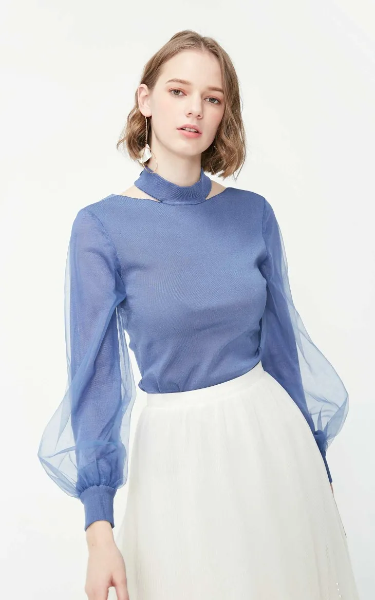 Vero Moda женский гаузи воздушный шар рукава сзади шеи лента вязаный Топ | 319124527