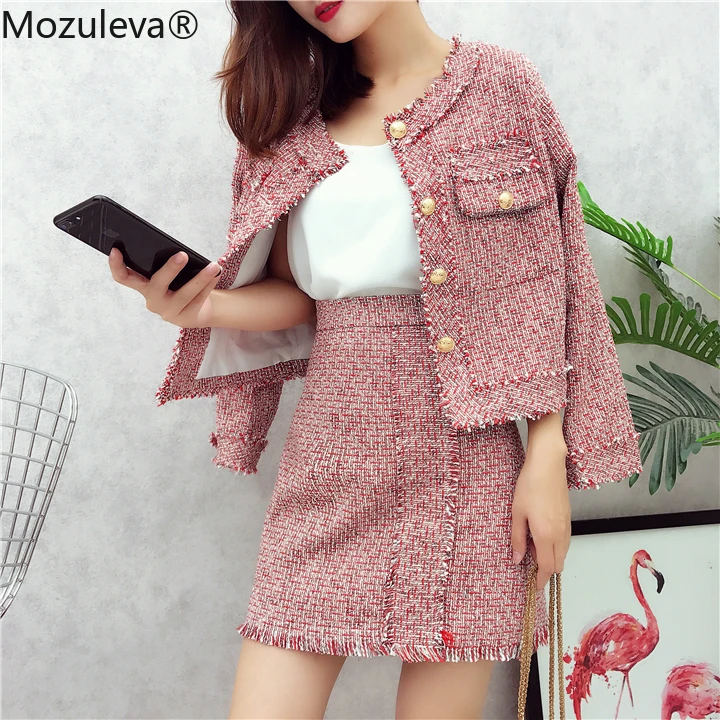 Mozuleva Высокое качество для женщин комплект из 2 предметов осень зима красный твид