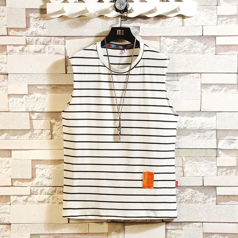 

2019 Men Striped Tank Top For Men Tee Summer Japanese Casual Tee Streetwear Comfortable Loose Sports Oversized