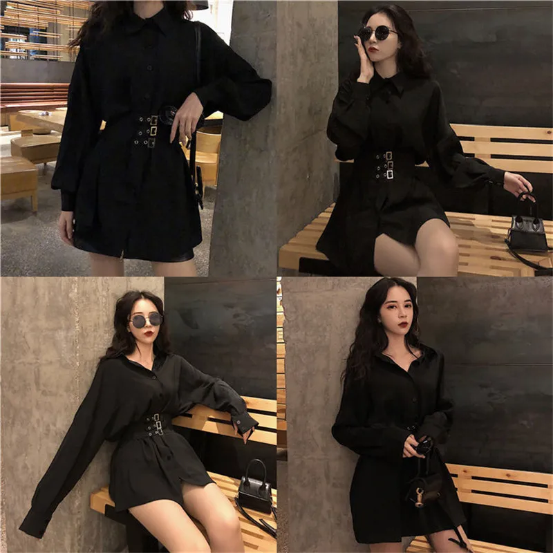 Женские хлопковые платья с длинным рукавом черное однотонное повседневное