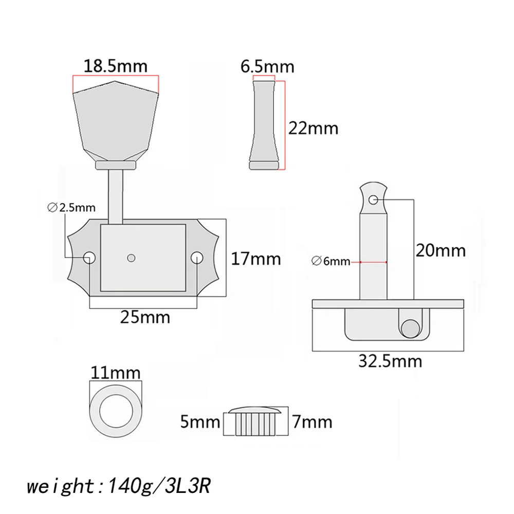 

1 Set GC205E Guitar Parts Tuning Pegs 3L3R Heavy Duty Guitar Tuning Keys Pegs Machine Heads Closed Gear (Golden)