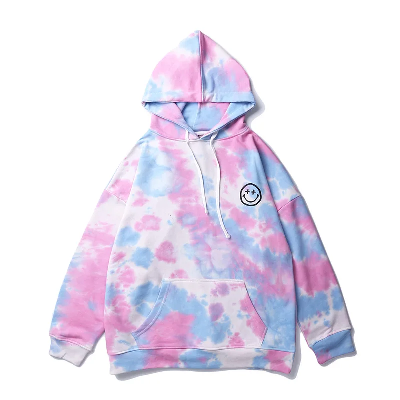 UNCLEDONJM Hip Hop Tie Dye Smiling Face Print Hooded Sweatshirts Hipster Casual Pullover Hoodies Streetwear Men Fashion | Мужская одежда