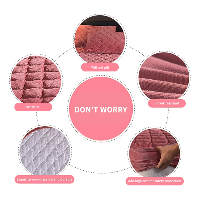

Thicken Warm Crystal Velvet Mattress Cover Solid color Quilted Non-slip Bedspread All Inclusive Soft Mattress Protector Covers