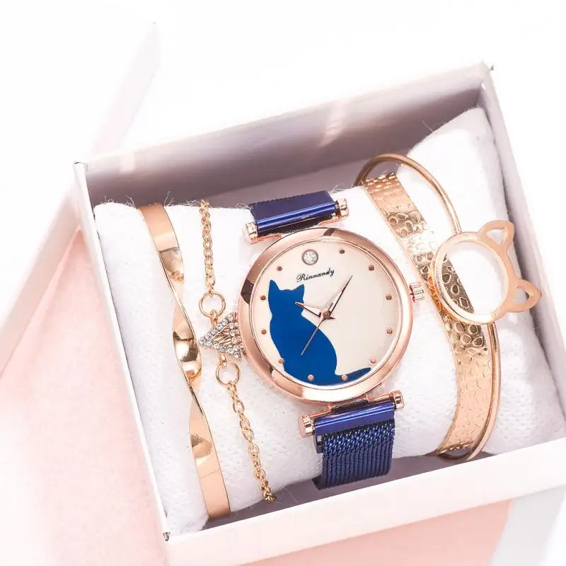 Женские кварцевые часы женские с сетчатым ремешком котом браслет модные