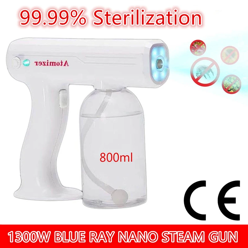 

1300 Вт 110 В/220 В 800 мл CE бытовой портативный беспроводной распылитель для запотевания, синий светильник, нано-паровой распылитель, дезинфекцио...