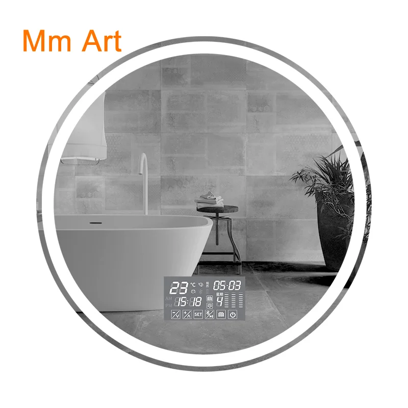 

60CM Hand Washing Bathroom Wall Hanging LED Luminous Light Mirror round with Light Toilet Mirror Smart Anti-Fog Bathroom Mirror