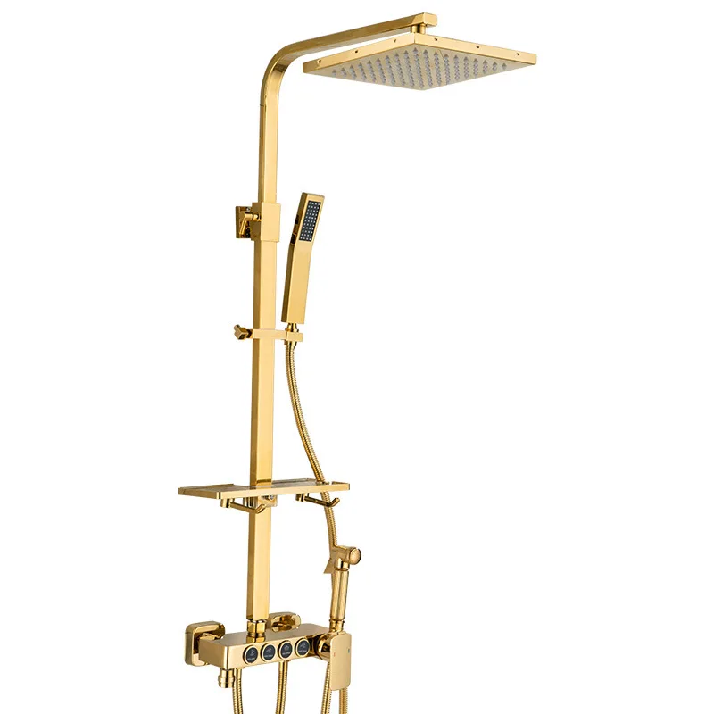 Роскошный Золотой латунный Смеситель для ванной комнаты настенный ручной