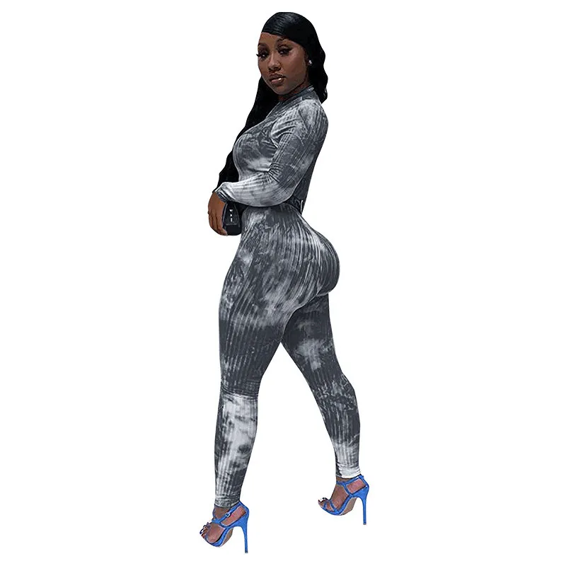 

Tie Dye Jumpsuit Women Rompers Skinny Casual One Piece Jumpsuits Long Sleeve Print Overalls Bodycon Playsuit Female Sports Wear