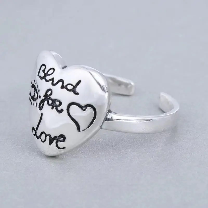 

Fashion new S925 sterling silver ring love fearless letter flower and bird pattern retro style male and female couple love ring