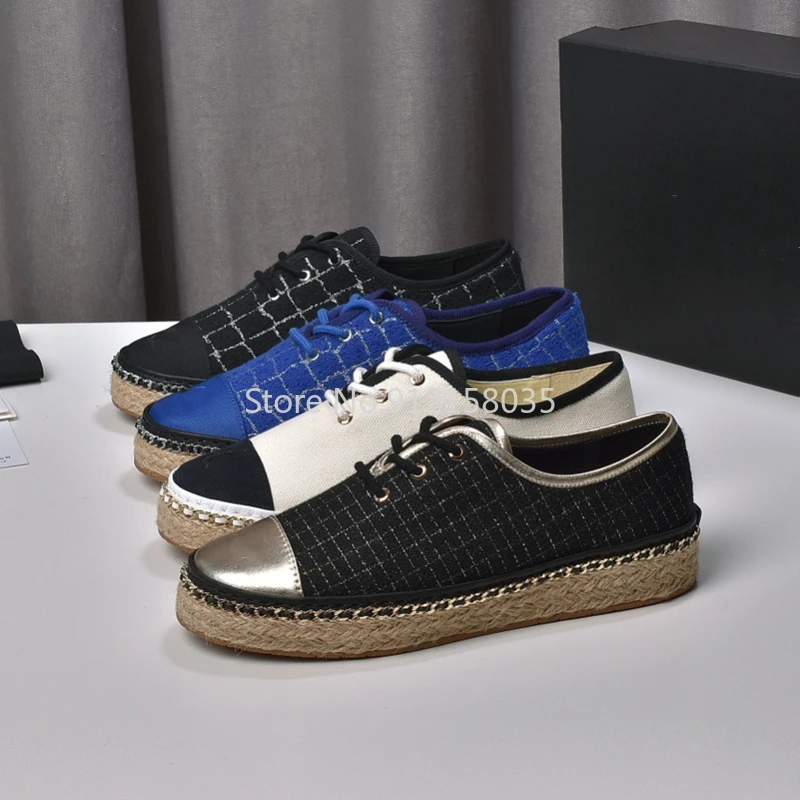 

2021 Hot Sale Women's Fashion Platform Shoes Handmade Weddge Glod Black Bule Lazy Shoes for Women Sneakers Designer Brand Weaved