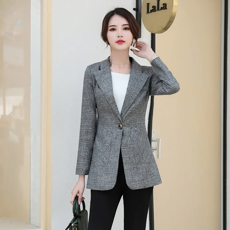 Женский офисный блейзер с английским воротником винтажный клетчатый пиджак на