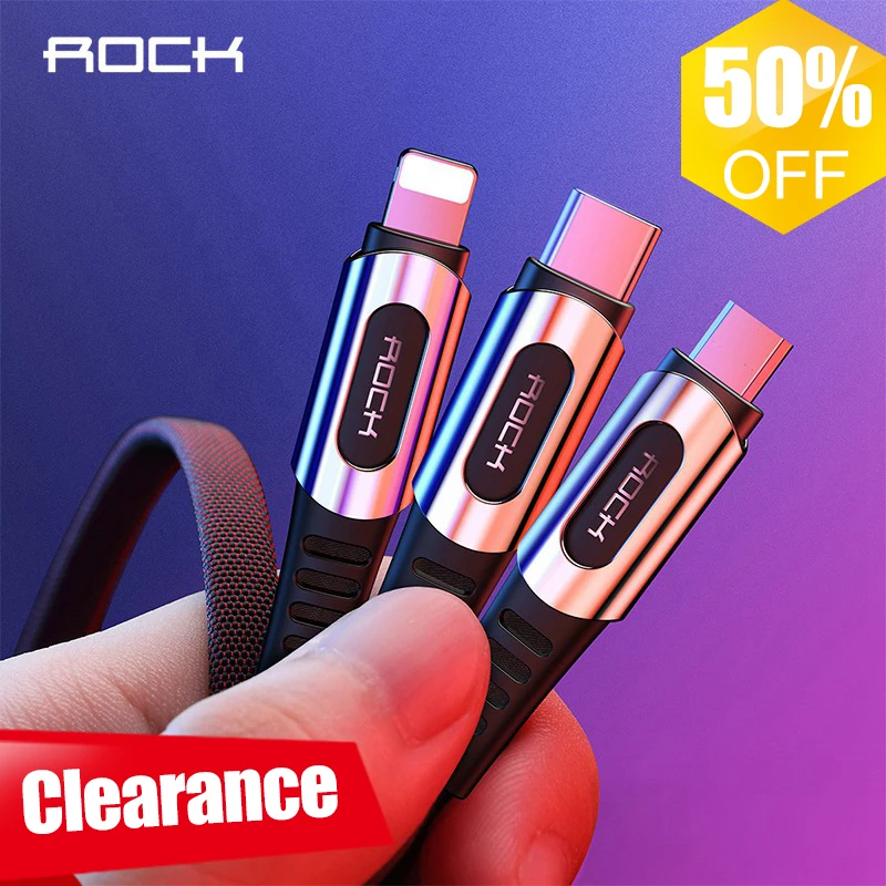 USB кабель ROCK 3 в 1 для iPhone XS MAX XR X 8 7 6 Micro Type C Samsung S10 S9 шнур быстрой зарядки А|Кабели