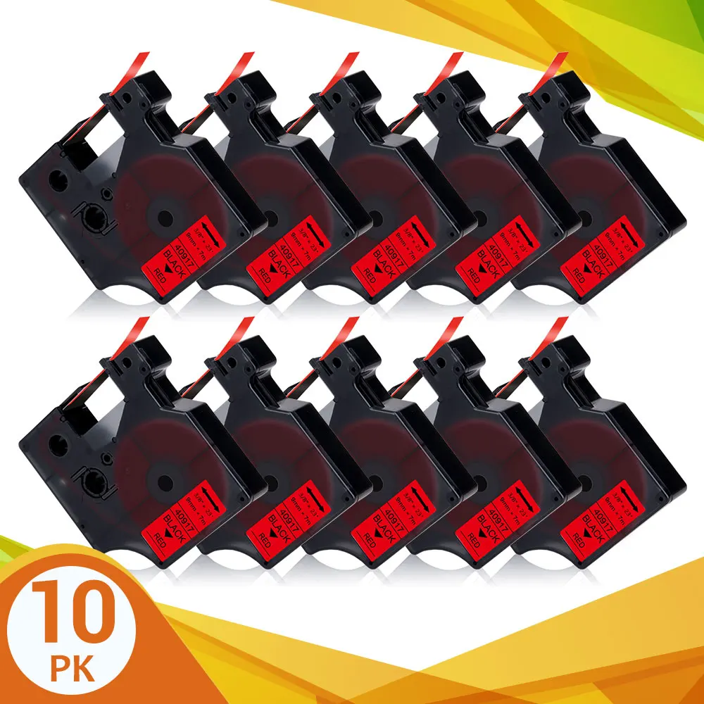 

10PK 9mm 40917 Tape For DYMO D1 Tape 40917 Label Tape Black on Red Printer Ribbon For DYMO Label Maker LabelManager 160 280